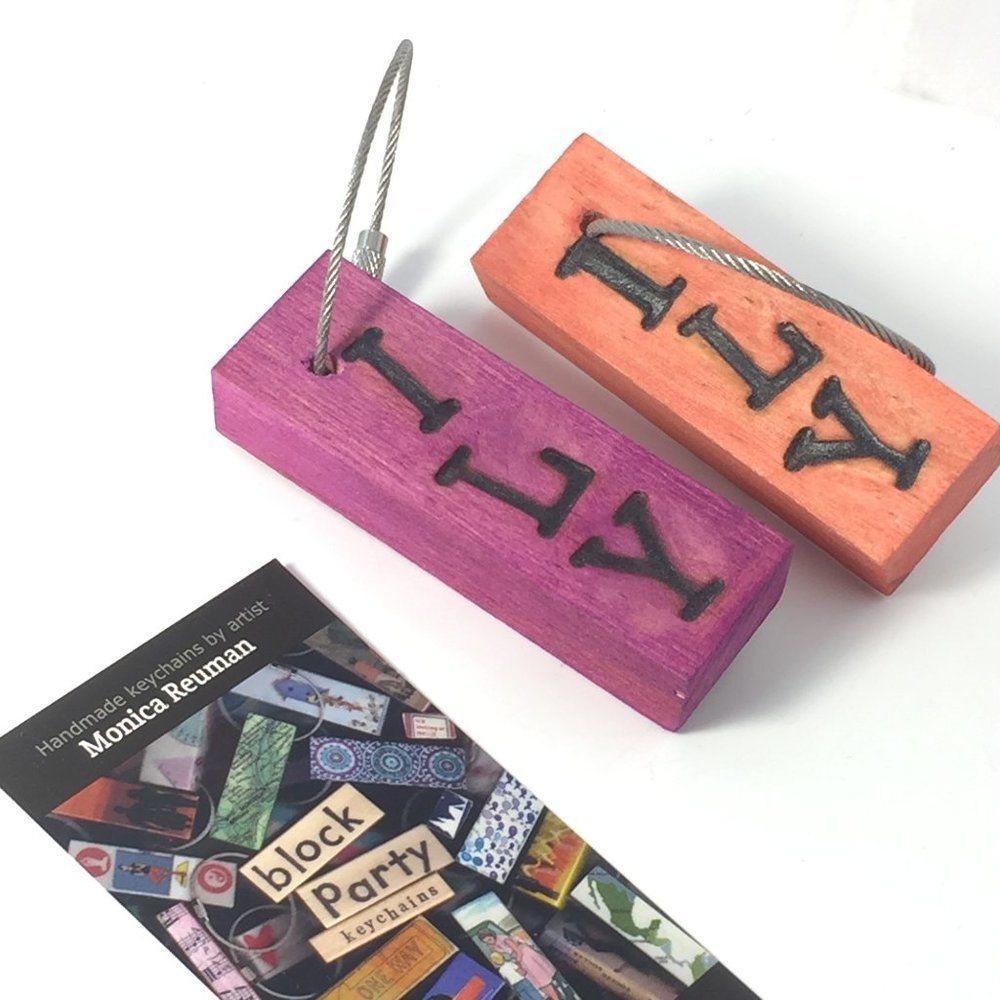 ILY woodburned jenga keychain, Handmade I love you